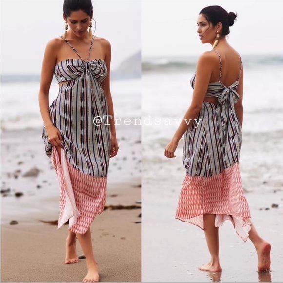 Anthropologie Dresses & Skirts - Anthropologie Black Pink Striped Cutout Tie Back Maxi Cover Up Dress XL